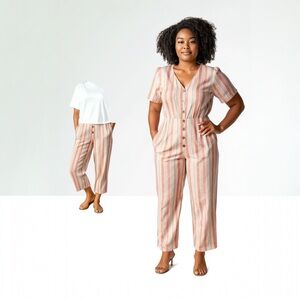 ❤️SOLD❤️ ❤️SOLD❤️ Thread Ivory and Rust Striped Jumpsuit With Pockets